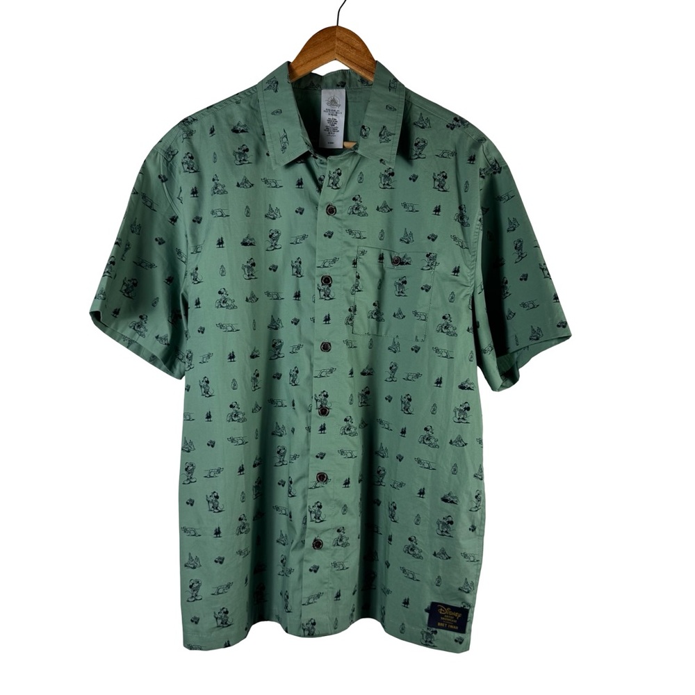 Disney Parks Mickey Mouse Expedition Collection Collared Sage Shirt L Bret Iwan